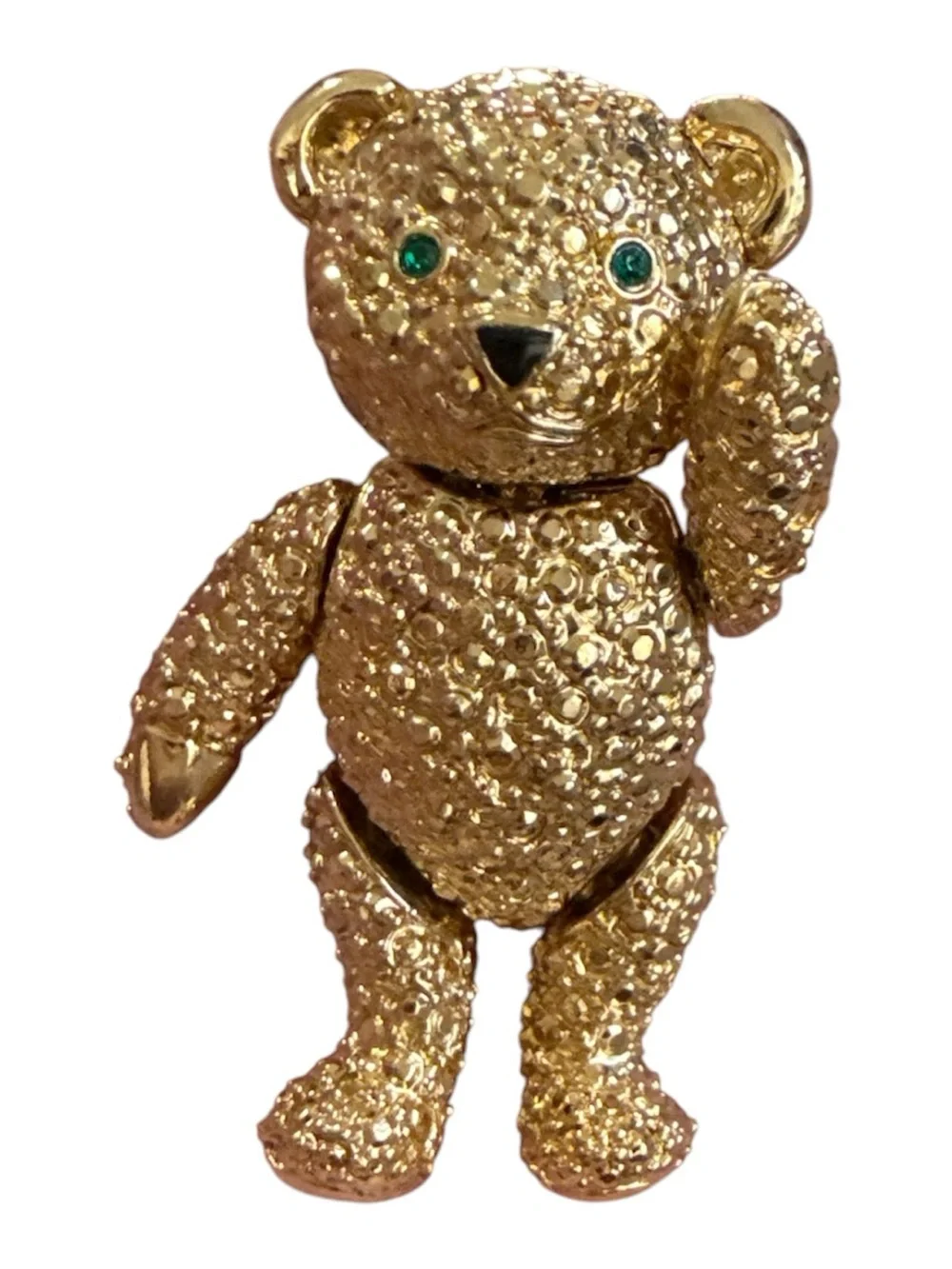 Vintage gold-tone articulated teddy bear brooch highly collectible